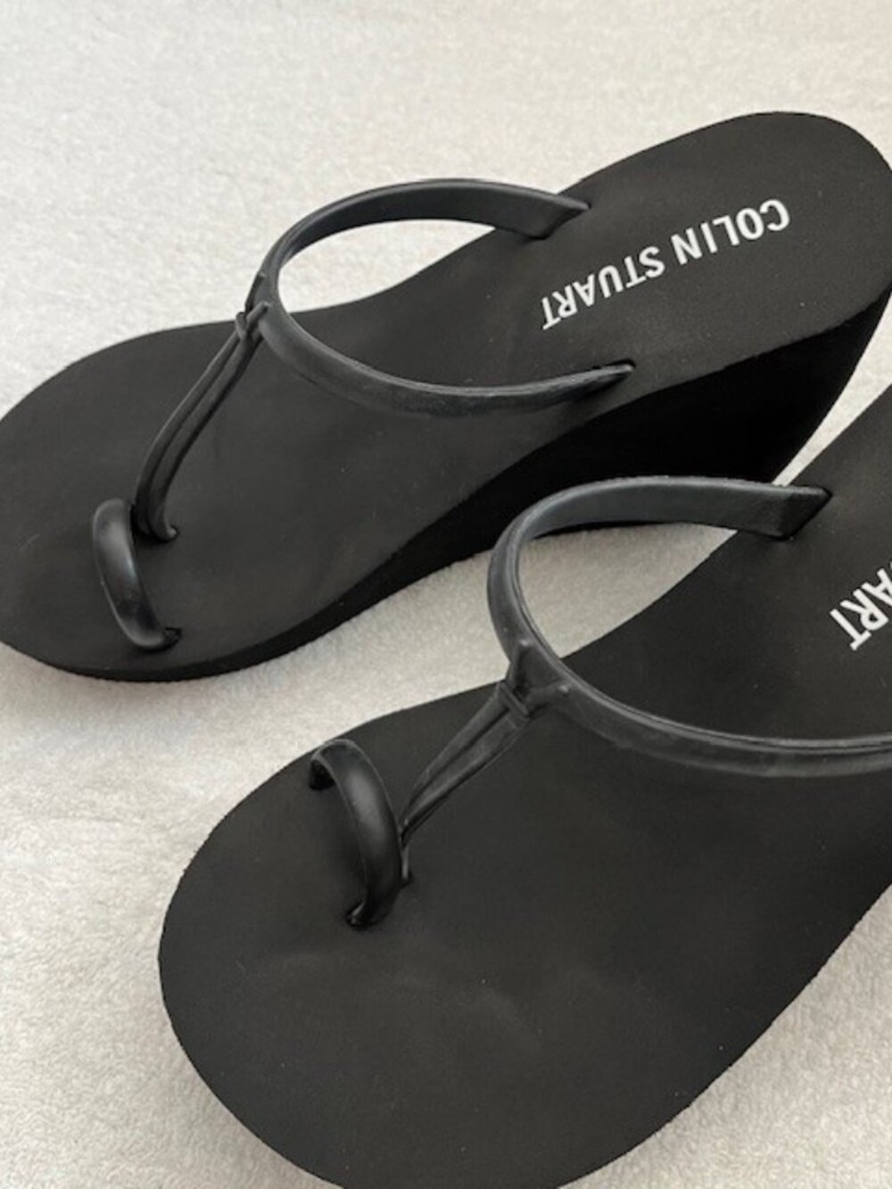 2 Pair VS Colin Stuart Platform Wedge Flip Flops Size 6 Black Tan - Picture 13 of 15